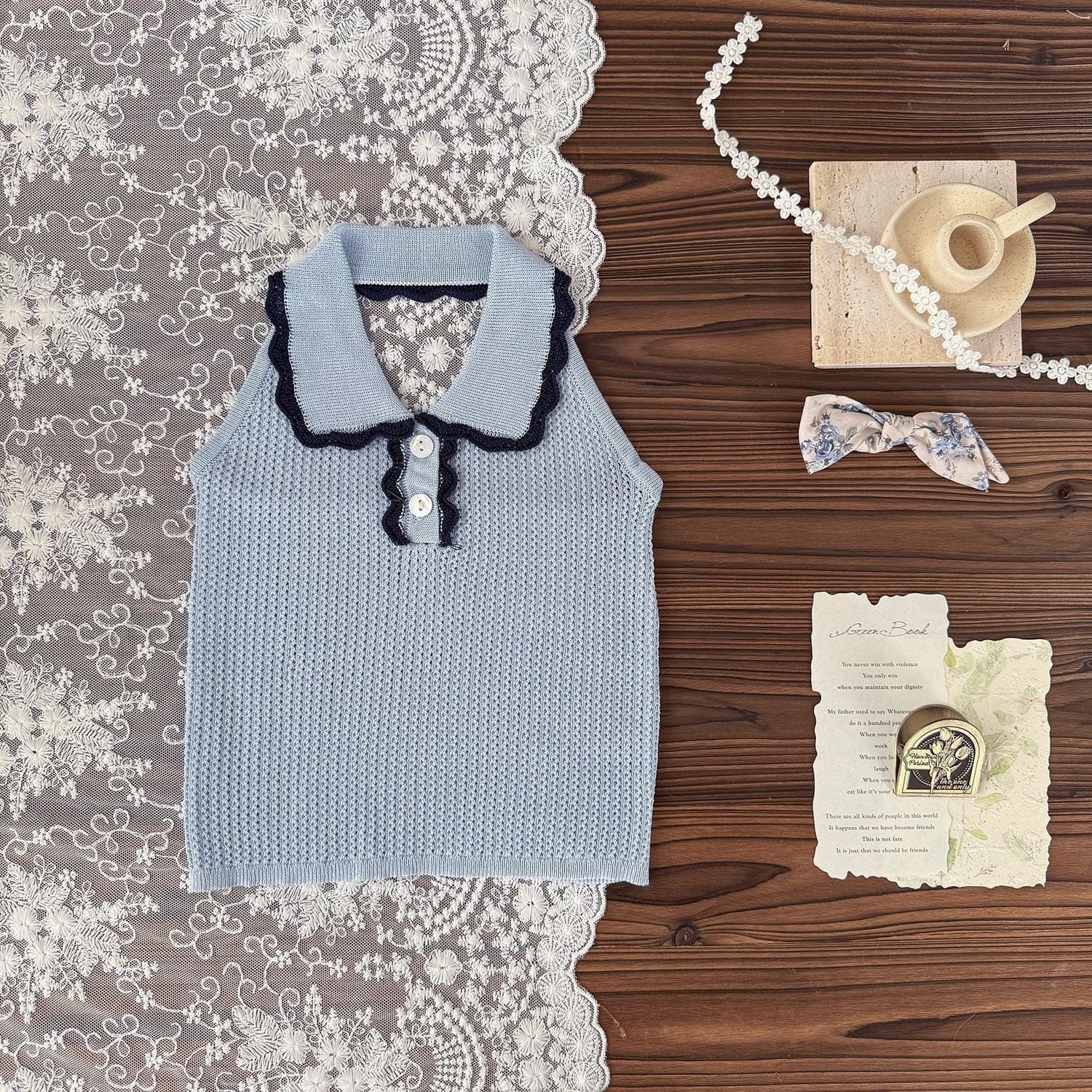 タンクトップ・キャミソール・ノースリーブトップス 襟付きホルターネックニットトップス【mh0010433】