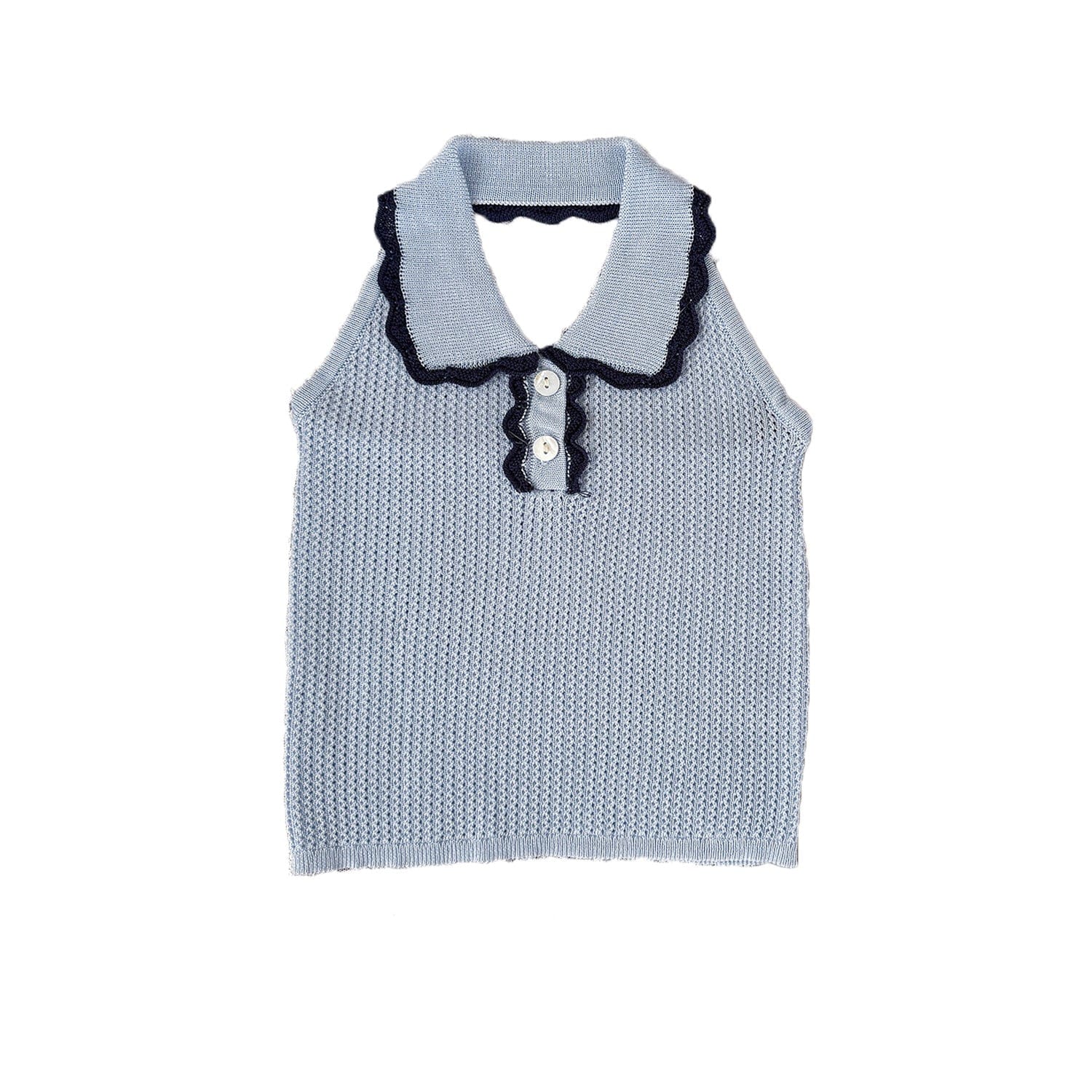 タンクトップ・キャミソール・ノースリーブトップス 襟付きホルターネックニットトップス【mh0010433】