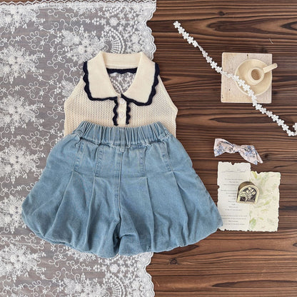 タンクトップ・キャミソール・ノースリーブトップス 襟付きホルターネックニットトップス【mh0010433】