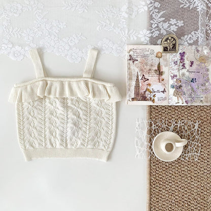 タンクトップ・キャミソール・ノースリーブトップス フリルキャミソールサマーニットトップス【mh0010437】