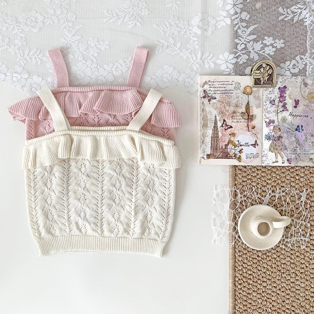 タンクトップ・キャミソール・ノースリーブトップス フリルキャミソールサマーニットトップス【mh0010437】