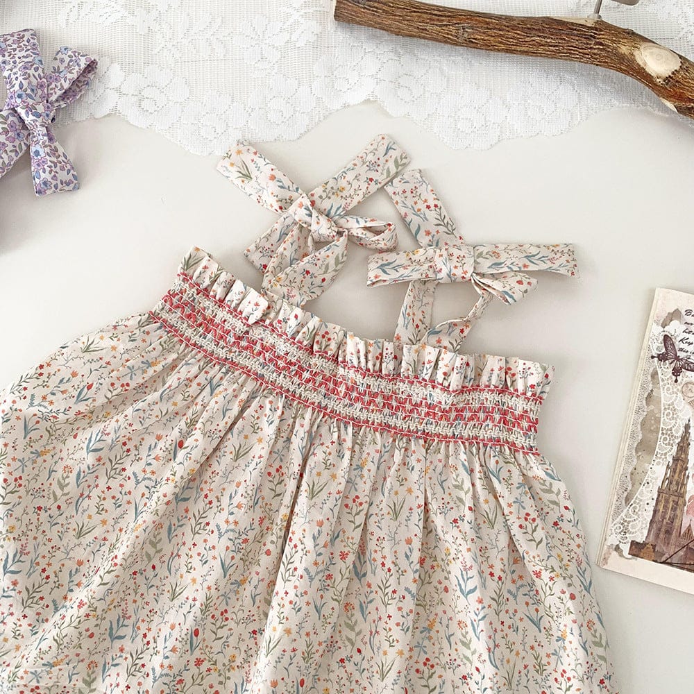 タンクトップ・キャミソール・ノースリーブトップス フラワープリントリボンショルダーチュニックブラウス【mh0010441】