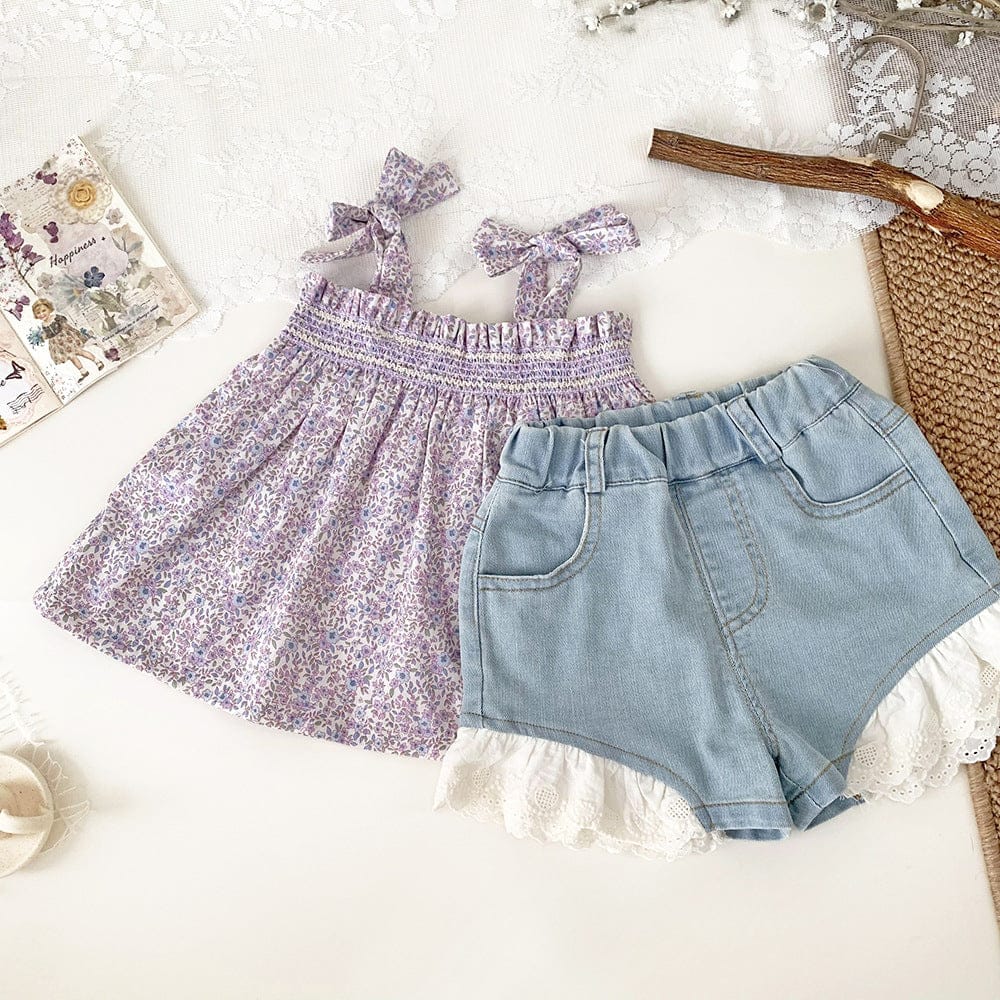 タンクトップ・キャミソール・ノースリーブトップス フラワープリントリボンショルダーチュニックブラウス【mh0010441】