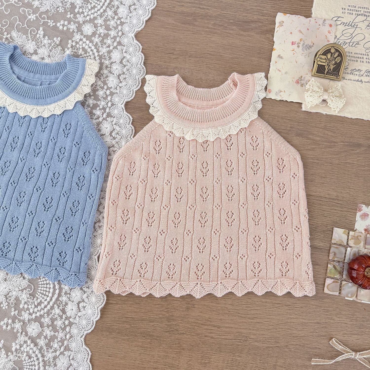 タンクトップ・キャミソール・ノースリーブトップス レースニットサマータンクトップ【mh0010451】