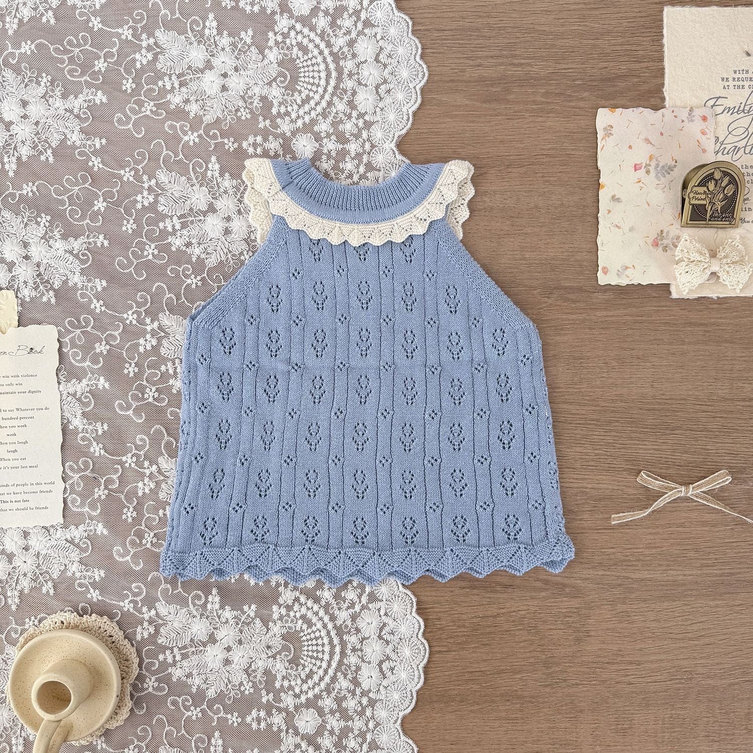 タンクトップ・キャミソール・ノースリーブトップス レースニットサマータンクトップ【mh0010451】