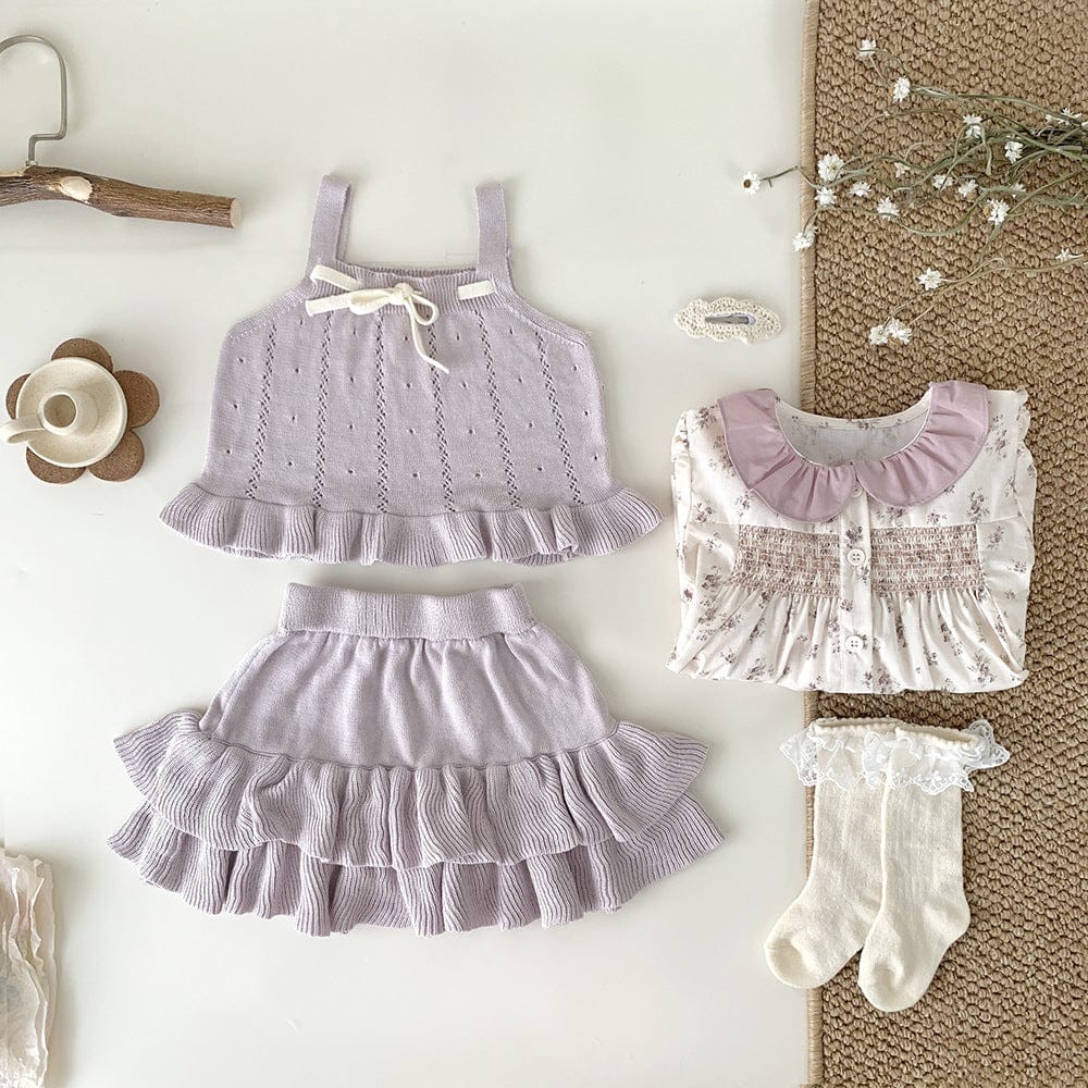 ノースリーブセットアップ 裾フリルリボンサマーニットキャミソールセットアップ【mh0010452】