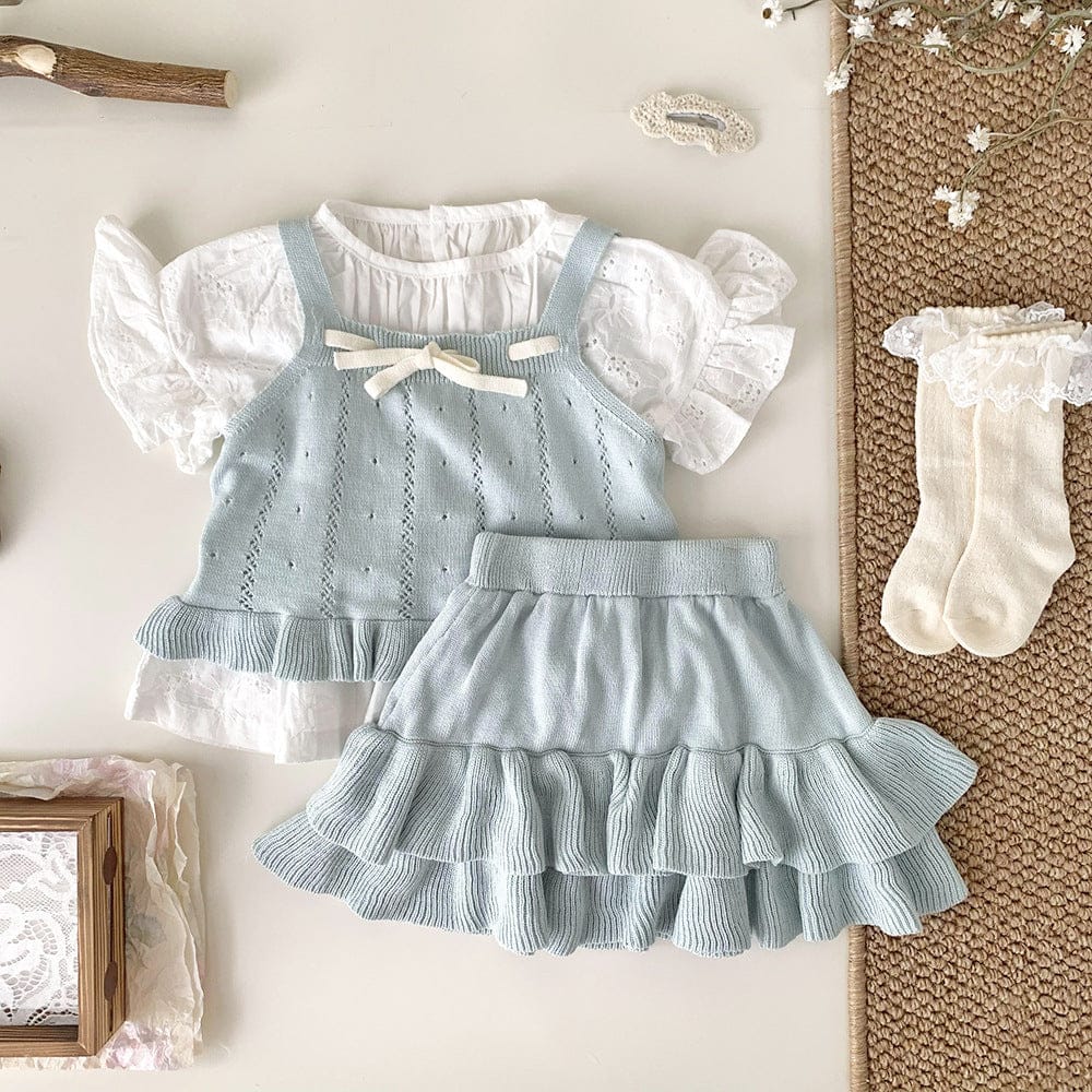 ノースリーブセットアップ 裾フリルリボンサマーニットキャミソールセットアップ【mh0010452】