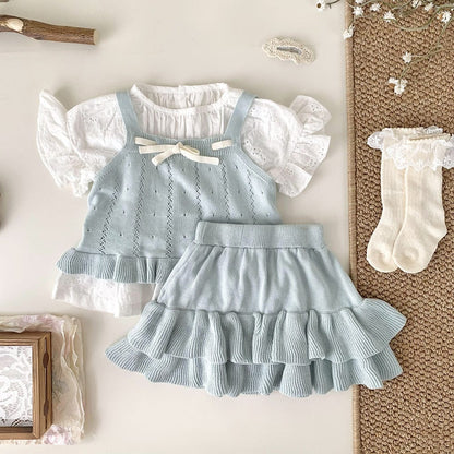 ノースリーブセットアップ 裾フリルリボンサマーニットキャミソールセットアップ【mh0010452】