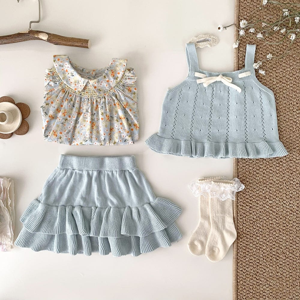 ノースリーブセットアップ 裾フリルリボンサマーニットキャミソールセットアップ【mh0010452】