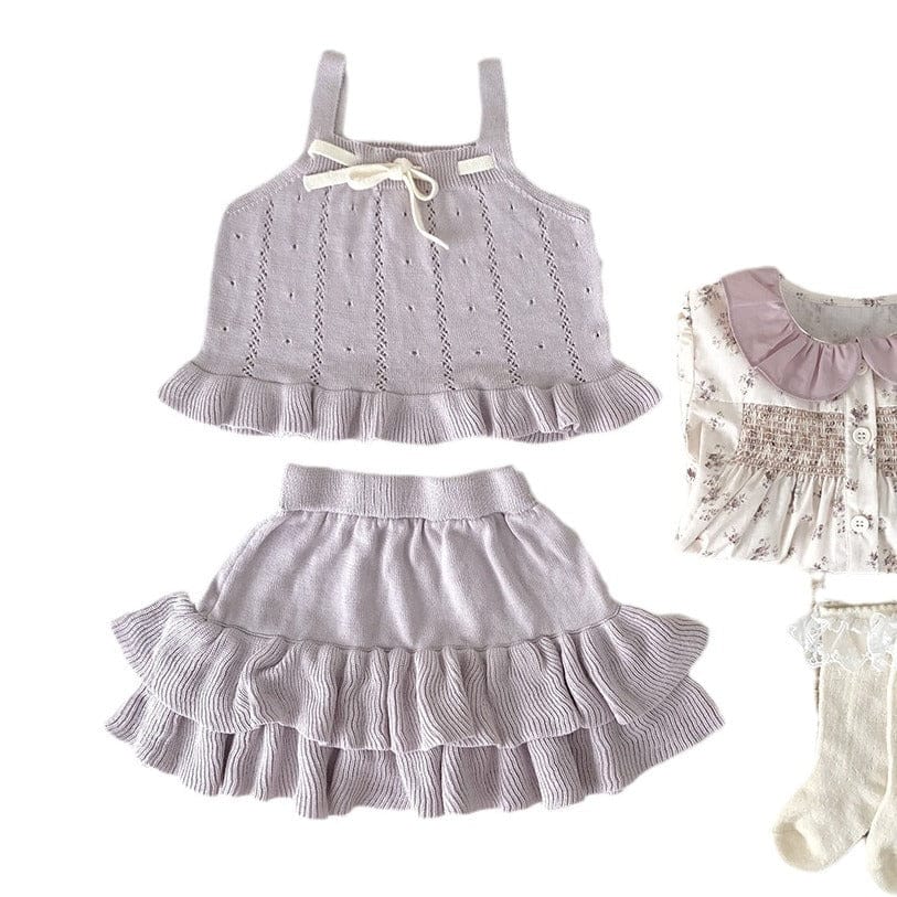 ノースリーブセットアップ 裾フリルリボンサマーニットキャミソールセットアップ【mh0010452】