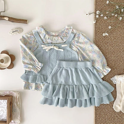 ノースリーブセットアップ 裾フリルリボンサマーニットキャミソールセットアップ【mh0010452】