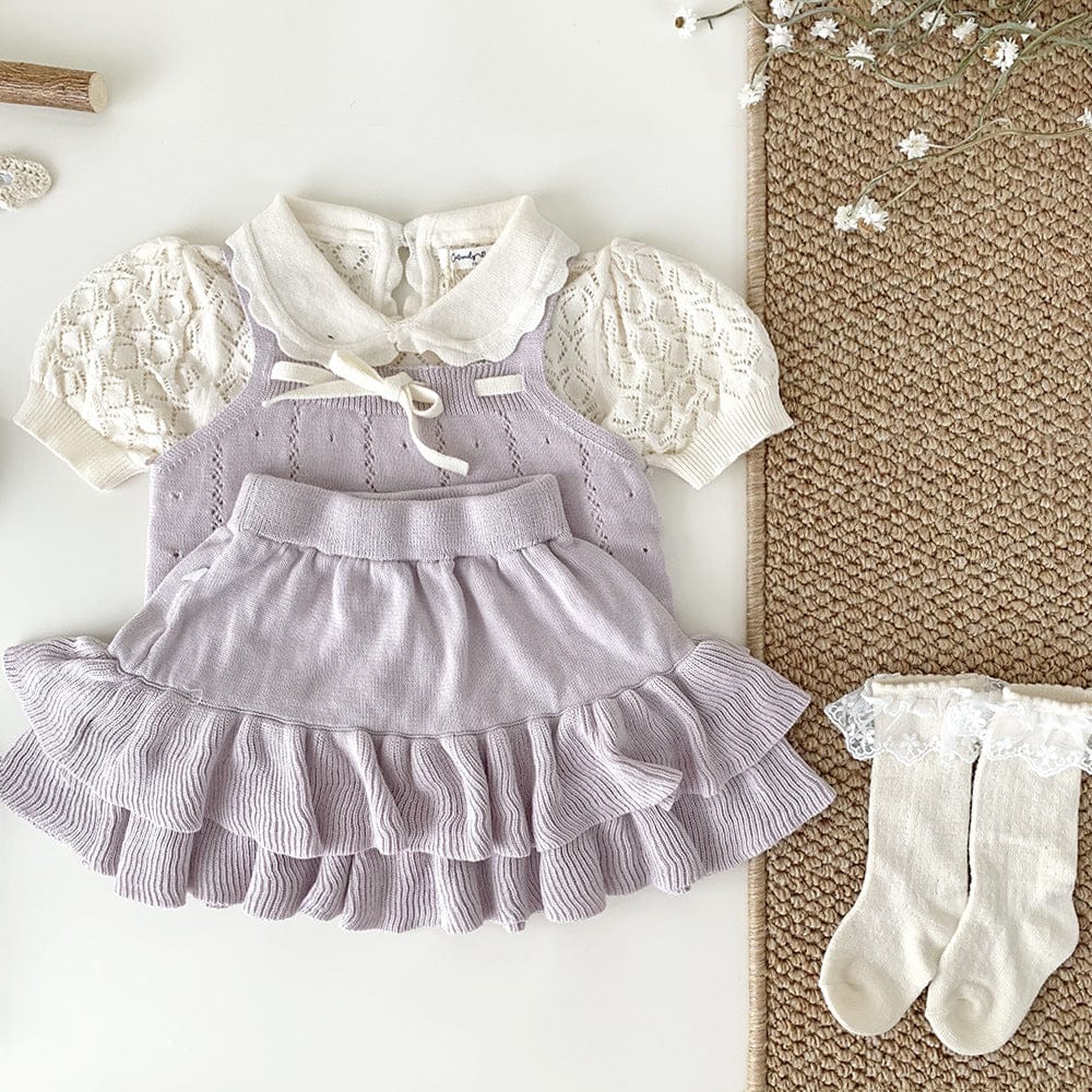 ノースリーブセットアップ 裾フリルリボンサマーニットキャミソールセットアップ【mh0010452】