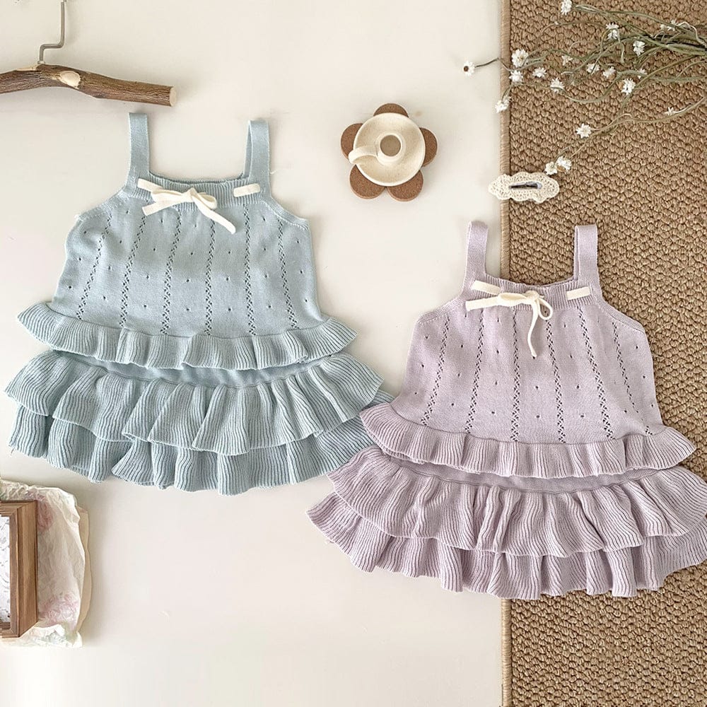 ノースリーブセットアップ 裾フリルリボンサマーニットキャミソールセットアップ【mh0010452】