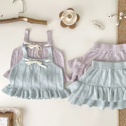 ノースリーブセットアップ 裾フリルリボンサマーニットキャミソールセットアップ【mh0010452】