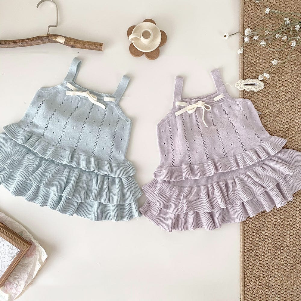 ノースリーブセットアップ 裾フリルリボンサマーニットキャミソールセットアップ【mh0010452】