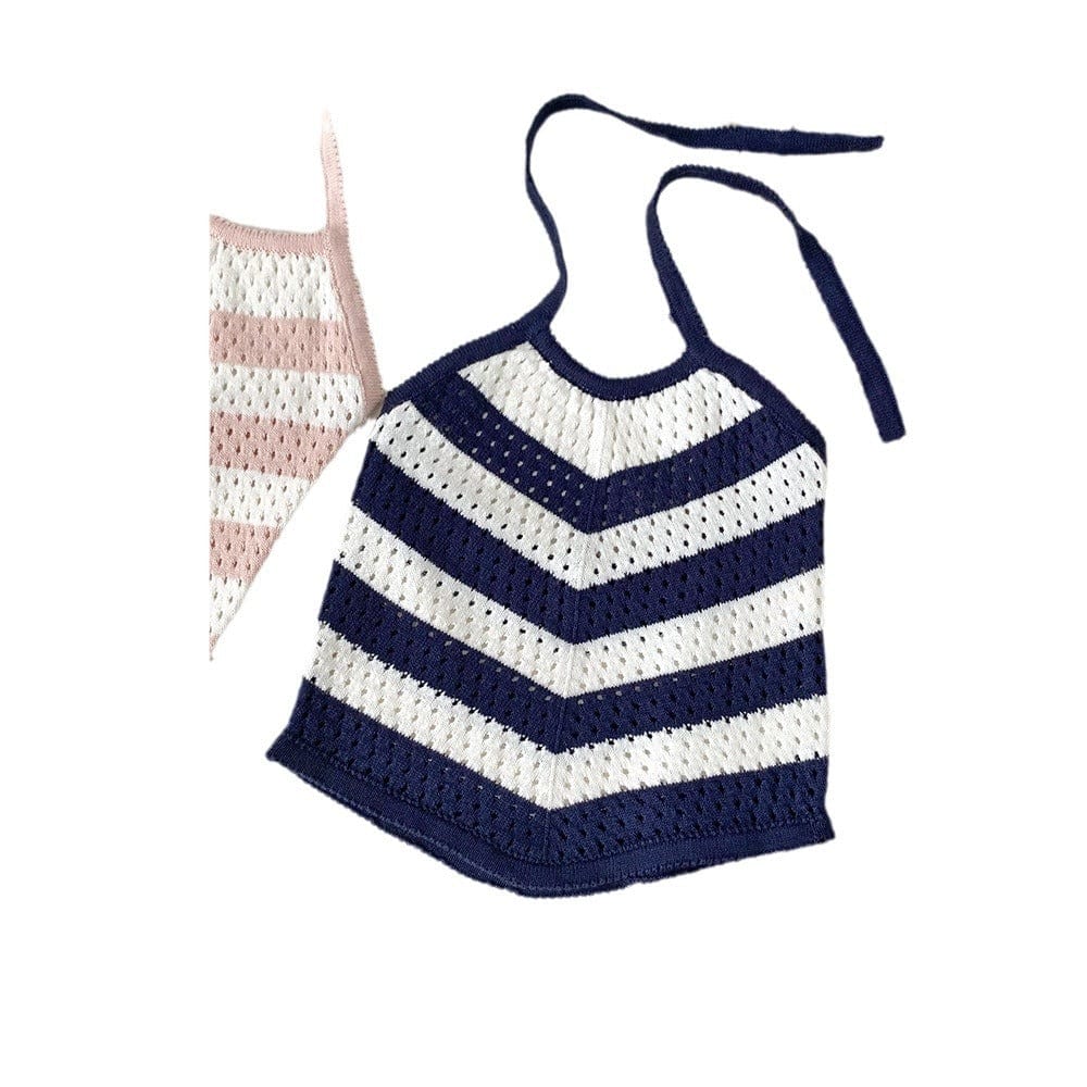 タンクトップ・キャミソール・ノースリーブトップス レースニットホルターネックタンクトップ【mh0010453】