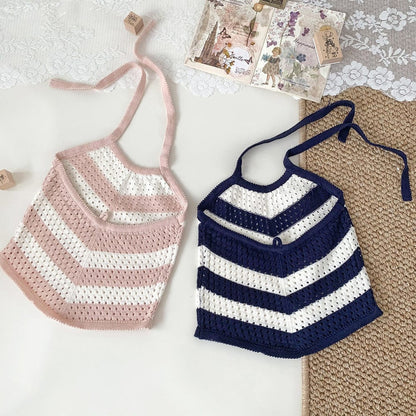 タンクトップ・キャミソール・ノースリーブトップス レースニットホルターネックタンクトップ【mh0010453】