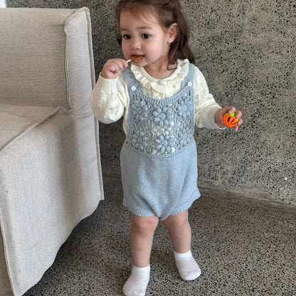 ノースリーブロンパース 透かし編みレースフラワーニットロンパース/ボンネット【mh0011143】