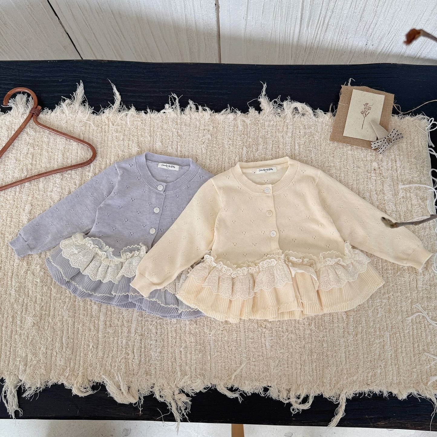 カーディガン・パーカー レースニットフリルペプラムカーディガントップス【mh0011145】