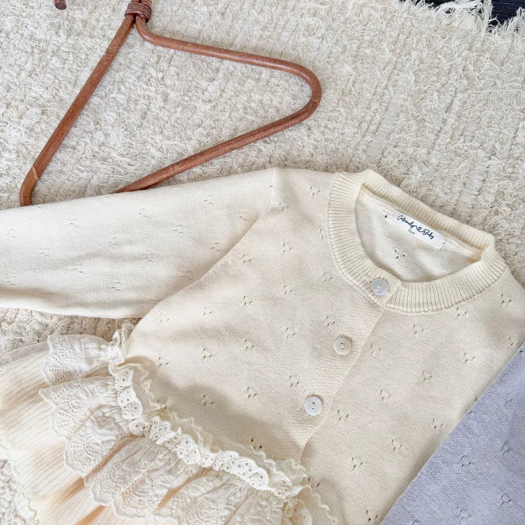 カーディガン・パーカー レースニットフリルペプラムカーディガントップス【mh0011145】