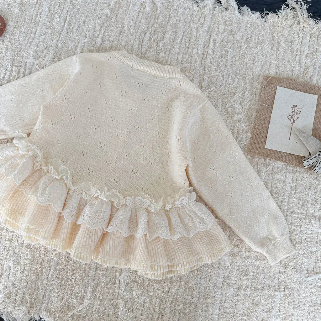 カーディガン・パーカー レースニットフリルペプラムカーディガントップス【mh0011145】