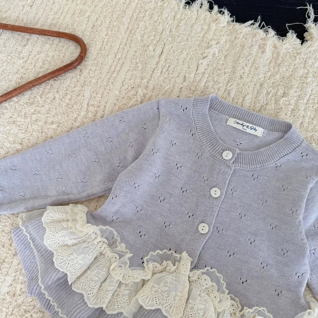 カーディガン・パーカー レースニットフリルペプラムカーディガントップス【mh0011145】