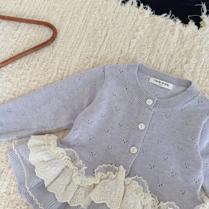 カーディガン・パーカー レースニットフリルペプラムカーディガントップス【mh0011145】