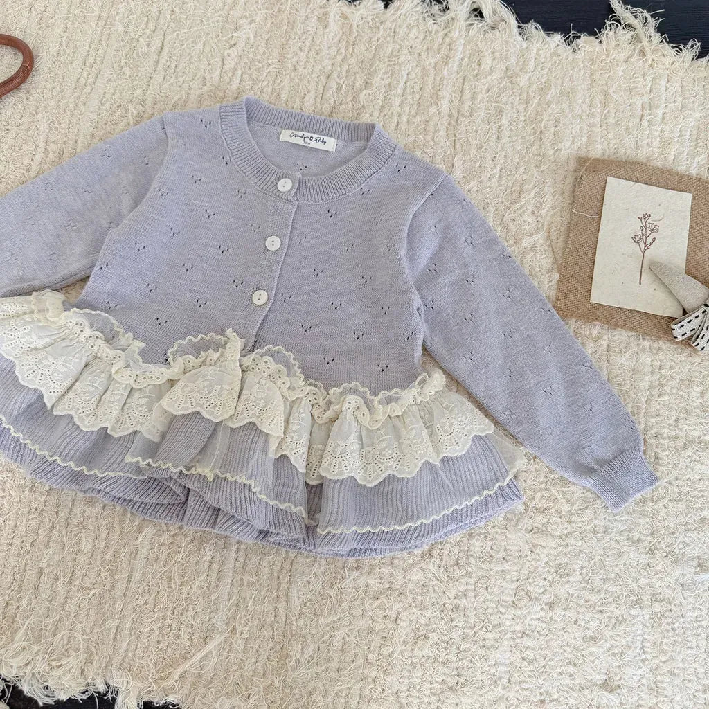 カーディガン・パーカー レースニットフリルペプラムカーディガントップス【mh0011145】