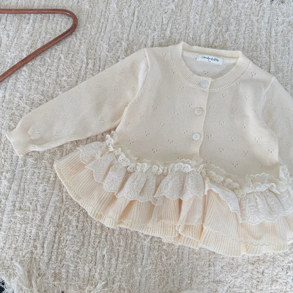 カーディガン・パーカー レースニットフリルペプラムカーディガントップス【mh0011145】