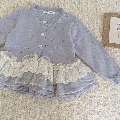 カーディガン・パーカー レースニットフリルペプラムカーディガントップス【mh0011145】