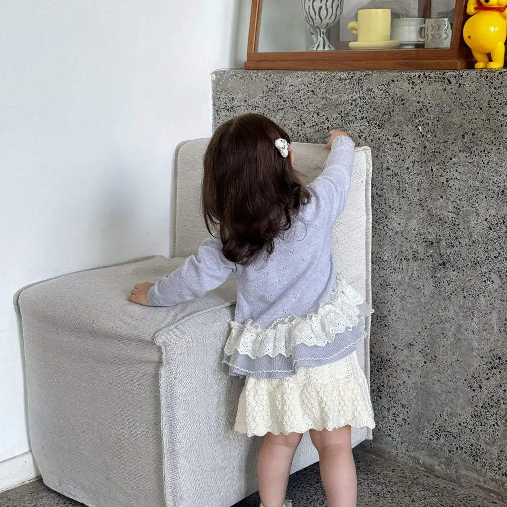 カーディガン・パーカー レースニットフリルペプラムカーディガントップス【mh0011145】