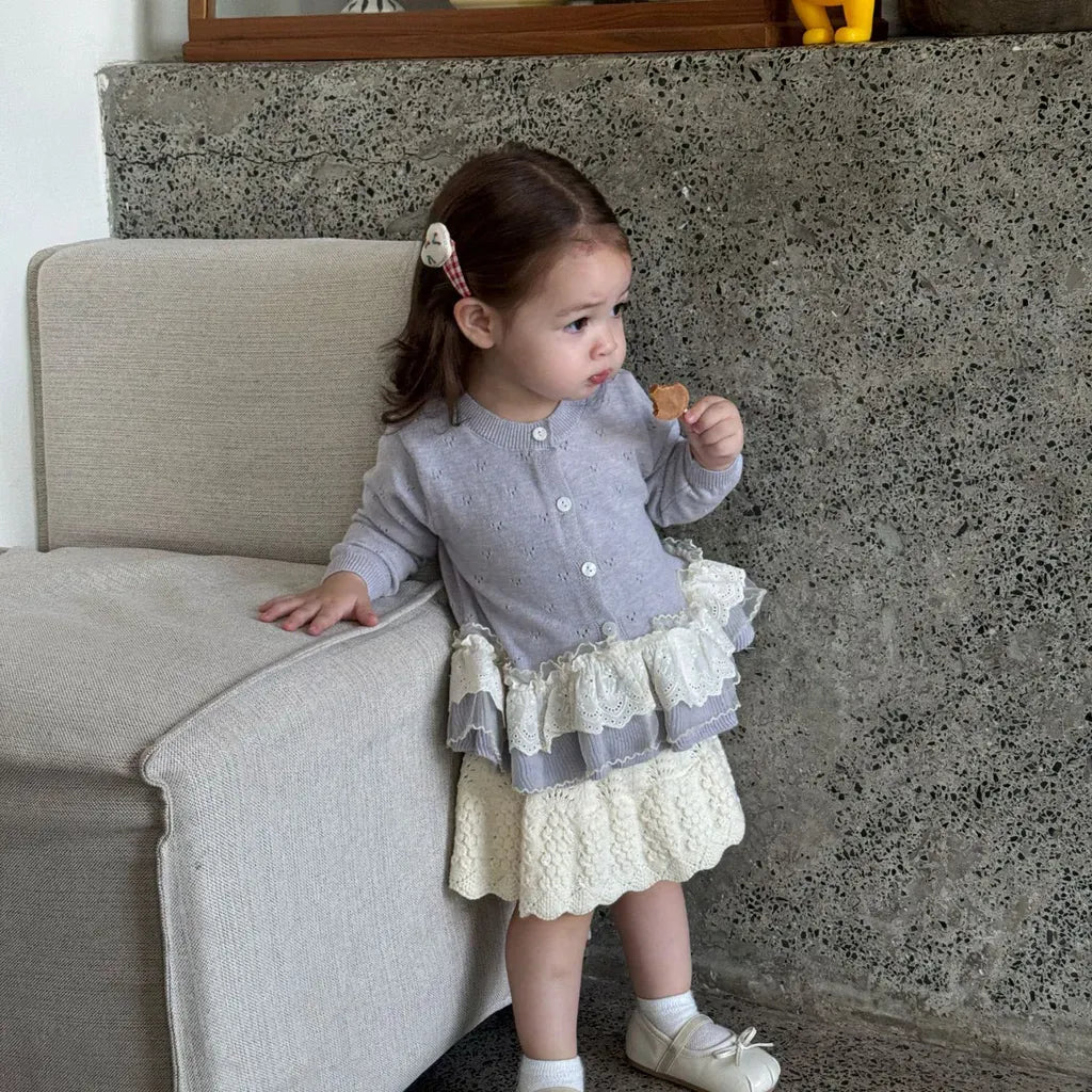 カーディガン・パーカー レースニットフリルペプラムカーディガントップス【mh0011145】