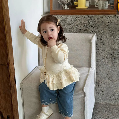 カーディガン・パーカー レースニットフリルペプラムカーディガントップス【mh0011145】