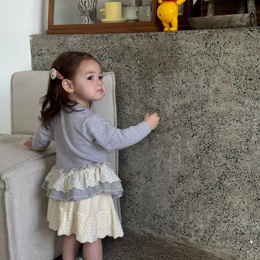 カーディガン・パーカー レースニットフリルペプラムカーディガントップス【mh0011145】