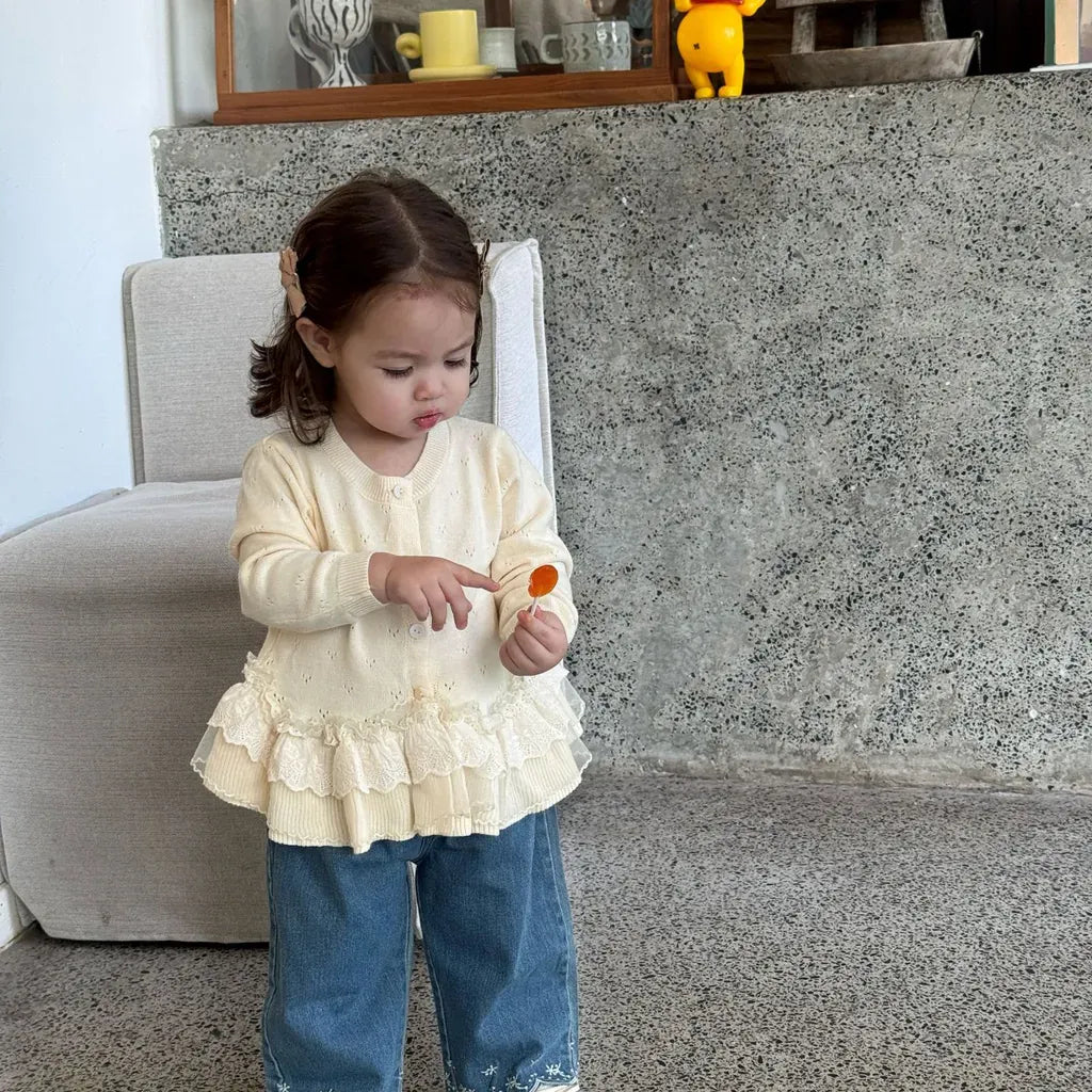 カーディガン・パーカー レースニットフリルペプラムカーディガントップス【mh0011145】