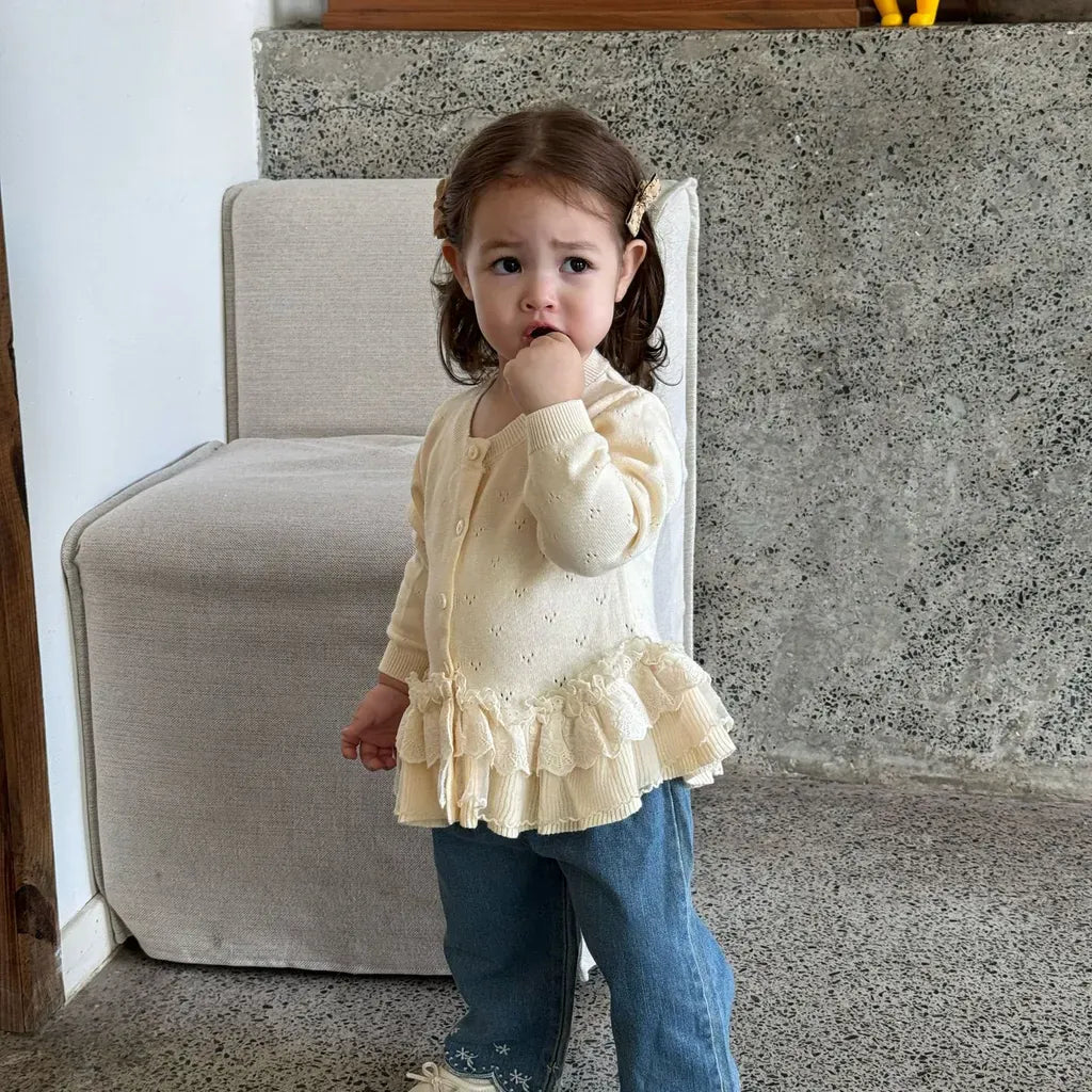 カーディガン・パーカー レースニットフリルペプラムカーディガントップス【mh0011145】