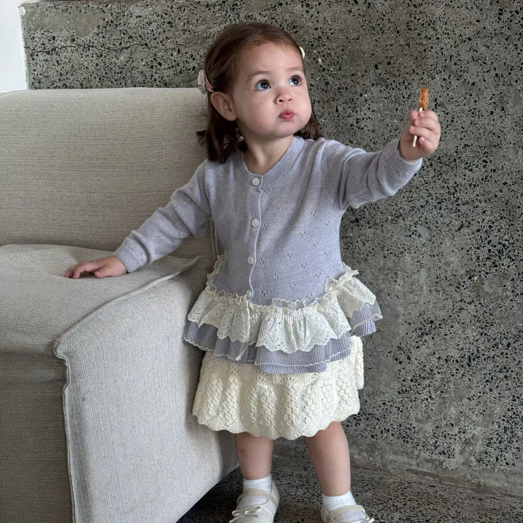 カーディガン・パーカー レースニットフリルペプラムカーディガントップス【mh0011145】