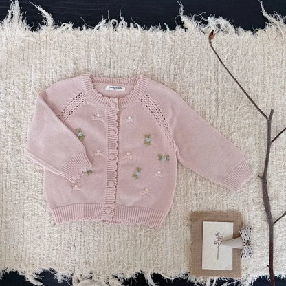 カーディガン・パーカー フラワー刺繍ニットカーディガン【mh0011146】