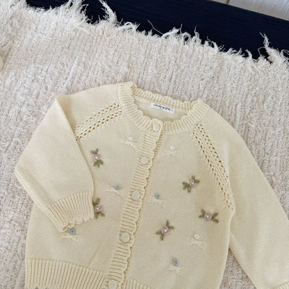 カーディガン・パーカー フラワー刺繍ニットカーディガン【mh0011146】