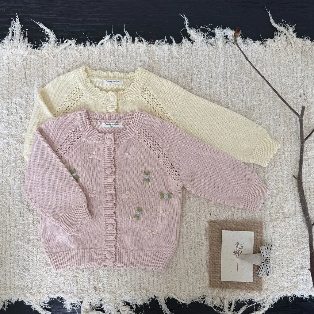 カーディガン・パーカー フラワー刺繍ニットカーディガン【mh0011146】