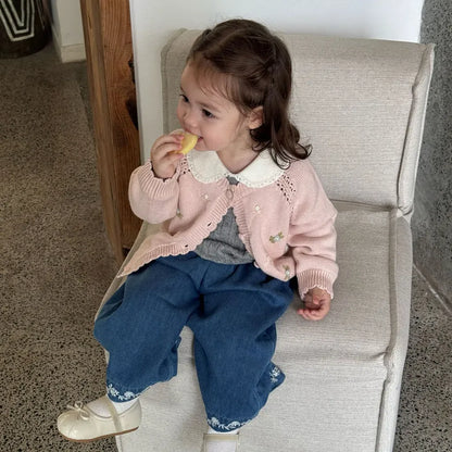 カーディガン・パーカー フラワー刺繍ニットカーディガン【mh0011146】