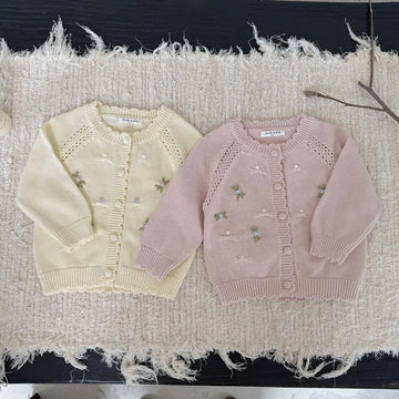 カーディガン・パーカー フラワー刺繍ニットカーディガン【mh0011146】
