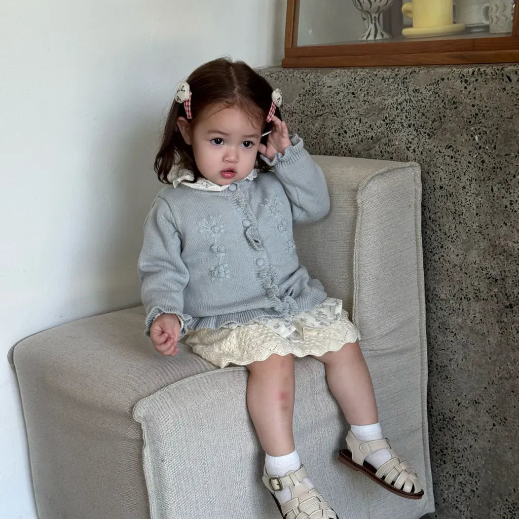 カーディガン・パーカー フラワー刺繍フリルニットカーディガン【mh0011147】