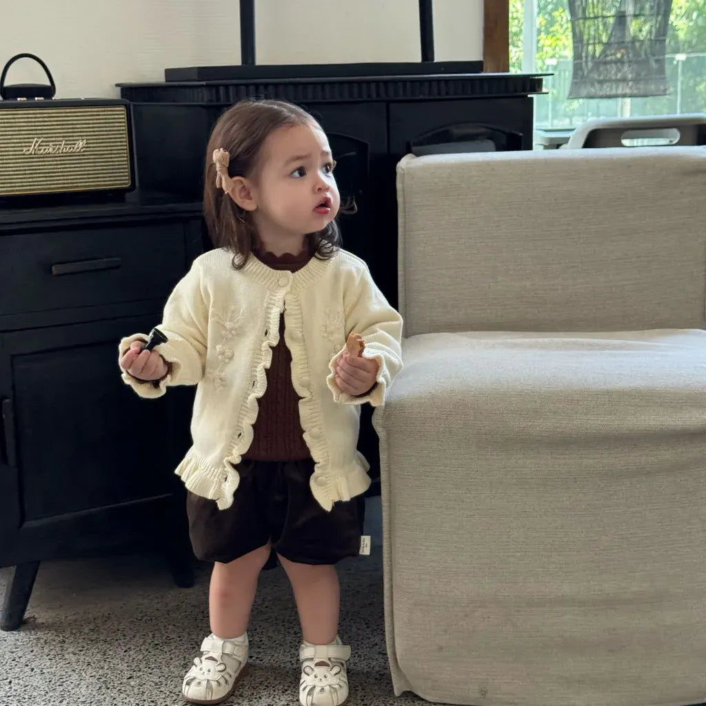 カーディガン・パーカー フラワー刺繍フリルニットカーディガン【mh0011147】