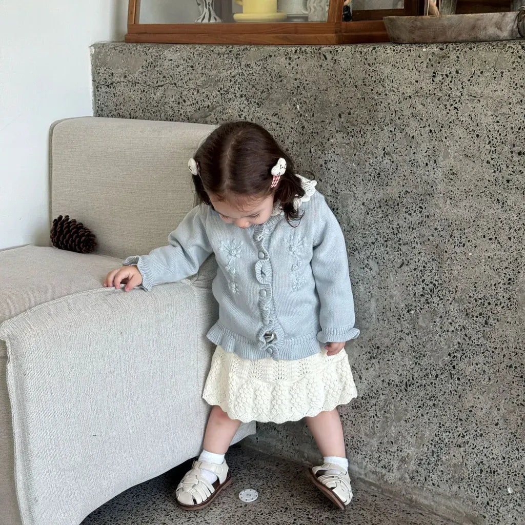 カーディガン・パーカー フラワー刺繍フリルニットカーディガン【mh0011147】