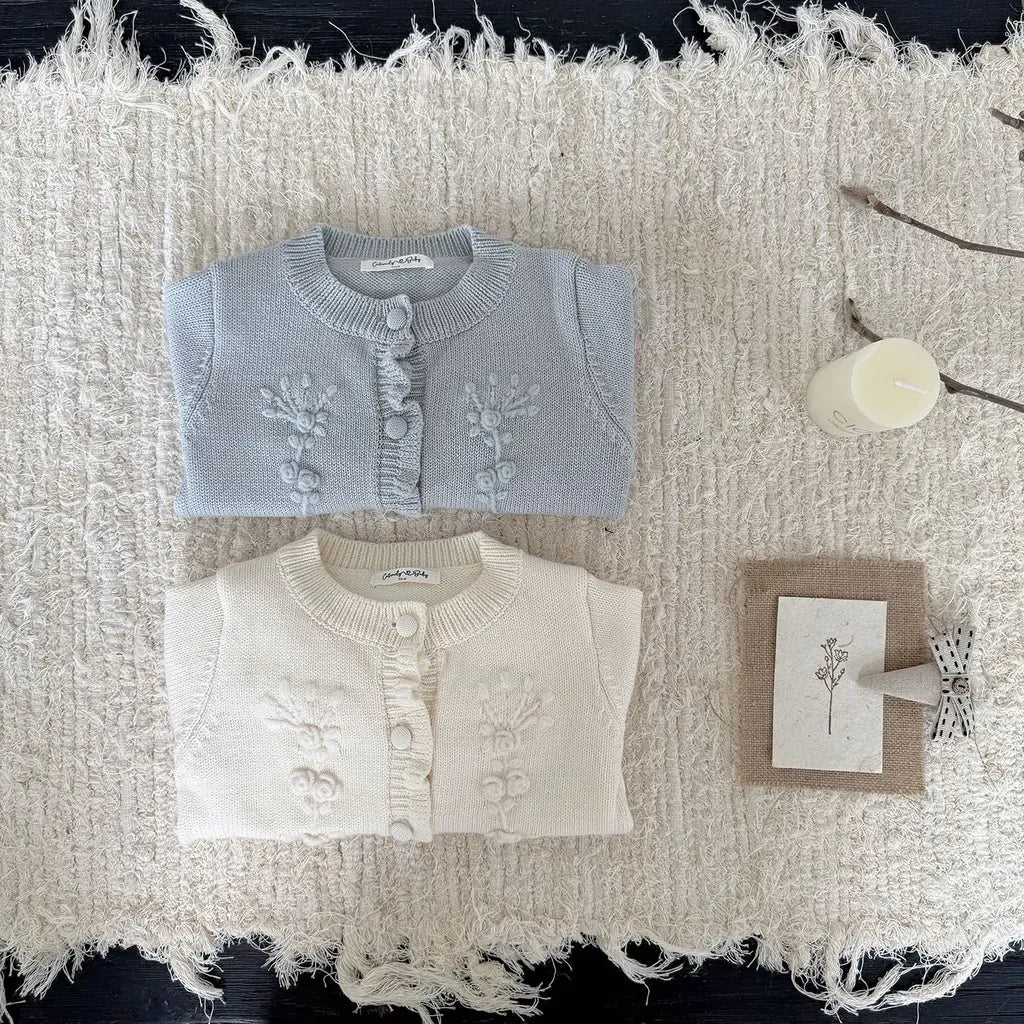 カーディガン・パーカー フラワー刺繍フリルニットカーディガン【mh0011147】