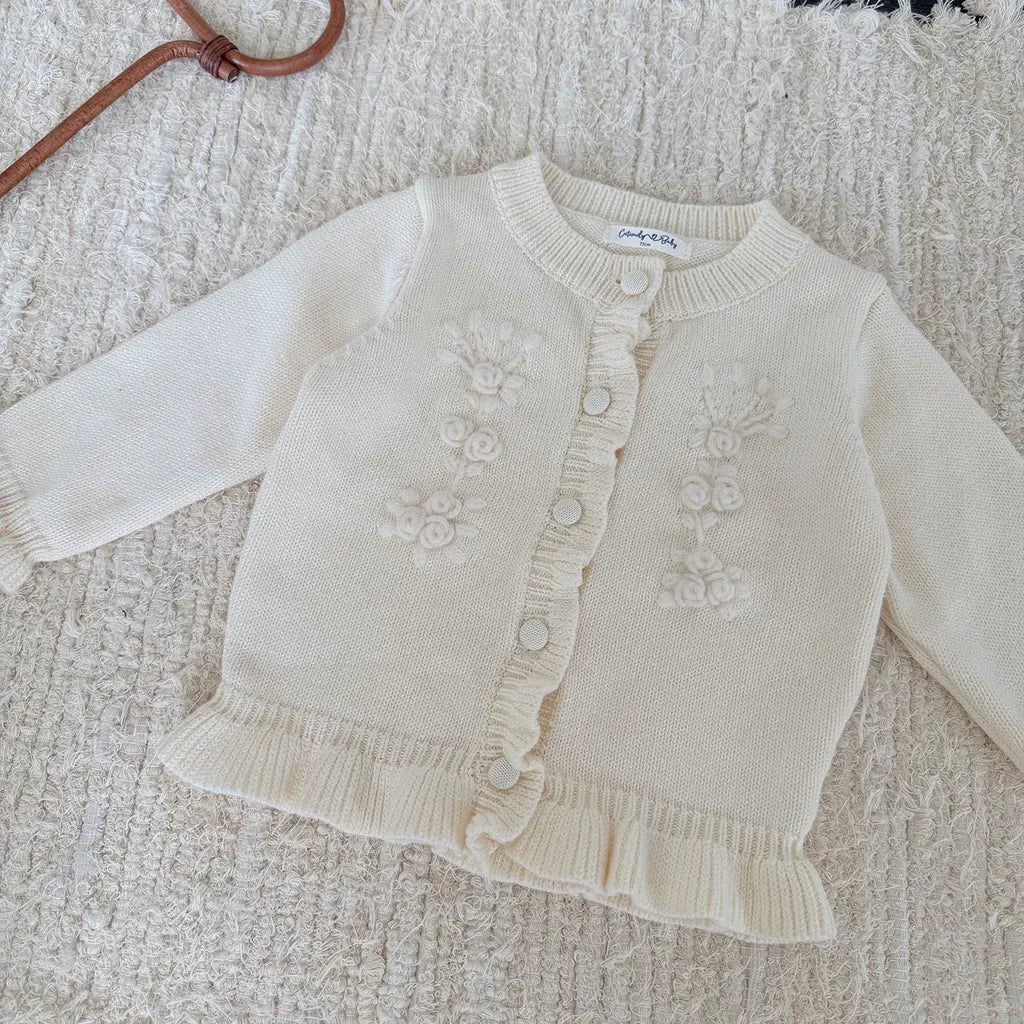 カーディガン・パーカー フラワー刺繍フリルニットカーディガン【mh0011147】