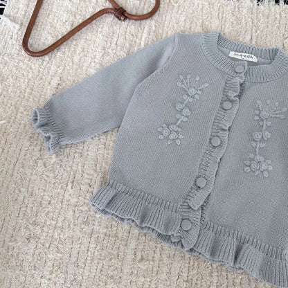 カーディガン・パーカー フラワー刺繍フリルニットカーディガン【mh0011147】