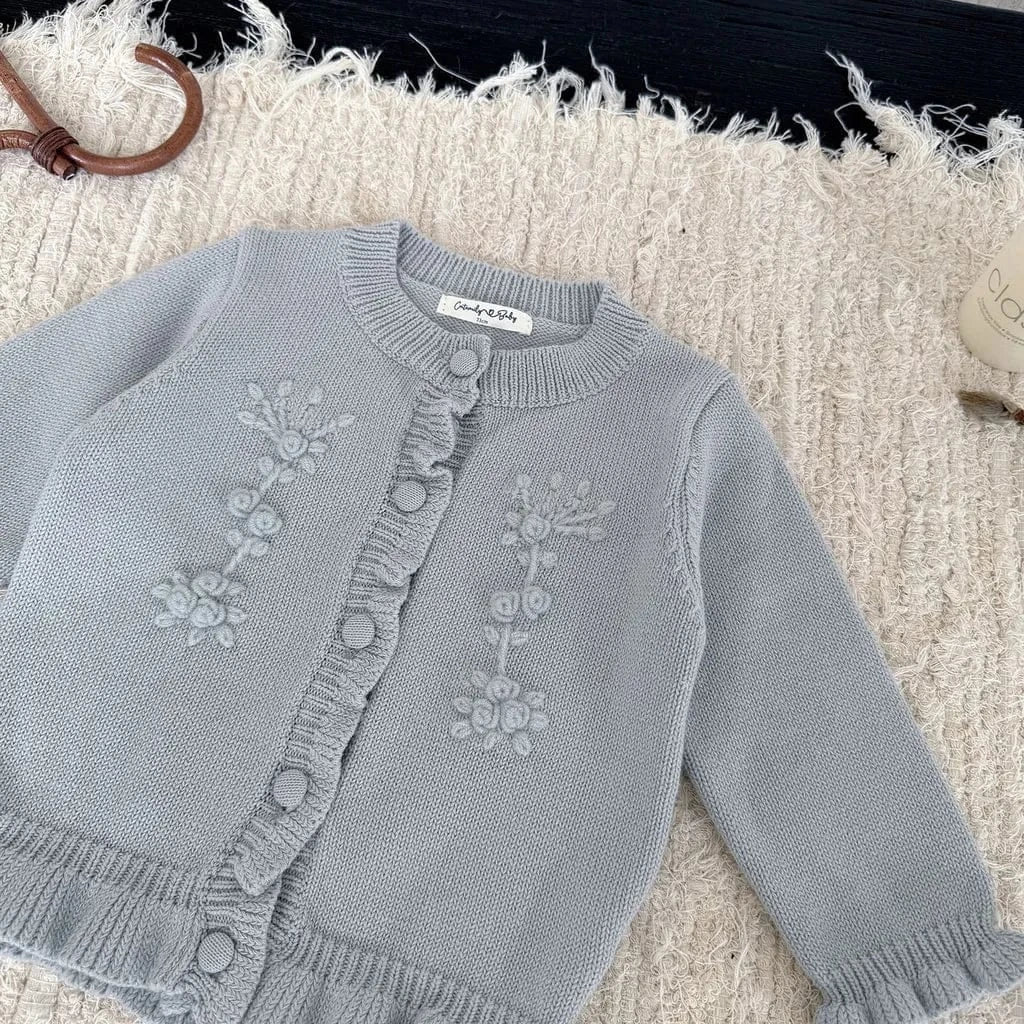 カーディガン・パーカー フラワー刺繍フリルニットカーディガン【mh0011147】