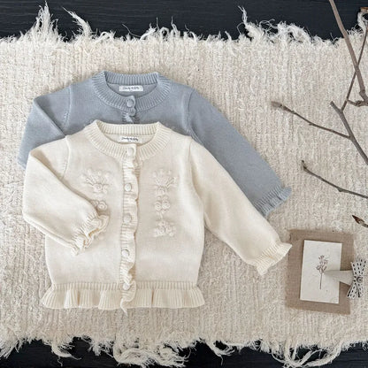 カーディガン・パーカー フラワー刺繍フリルニットカーディガン【mh0011147】